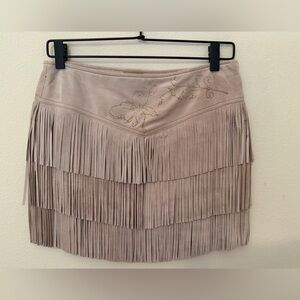Vtg Y2K June Light Pink Leather Fringe Mini Skirt Sz 2 Boho Festival Coachella